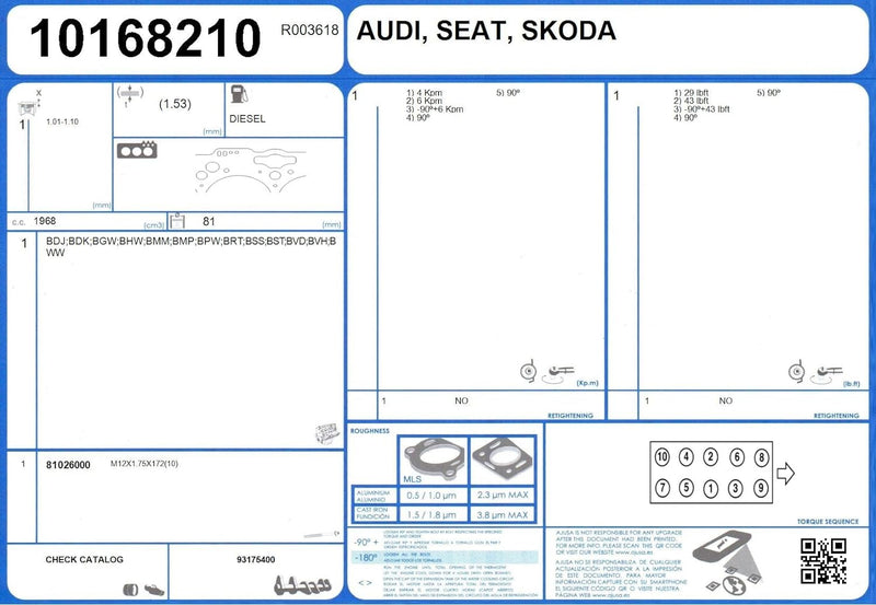 Ajusa 10168210 Dichtung, Zylinderkopf