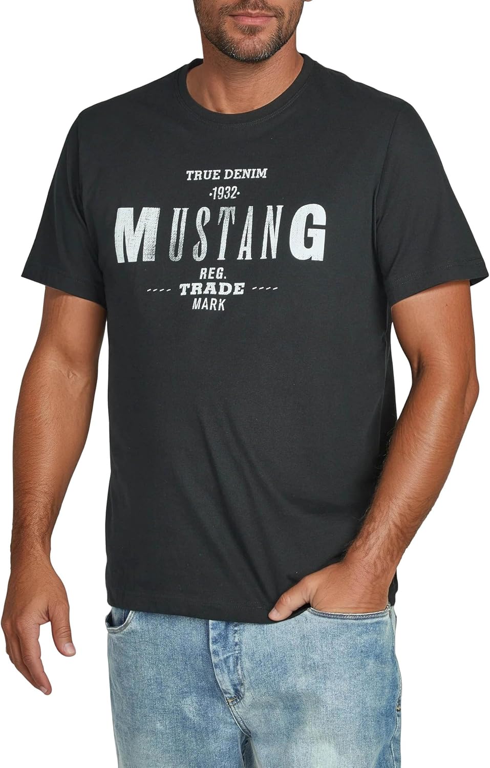 MUSTANG Herren T-Shirt 4er Pack Frontprint O-Neck Rundhalsausschnitt Kurzarm Regular Tee Shirt 100%
