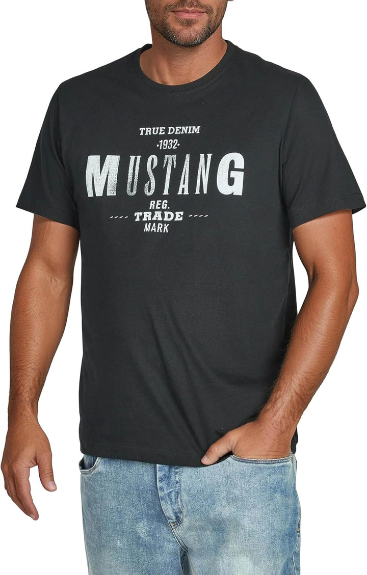 MUSTANG Herren T-Shirt 4er Pack Frontprint O-Neck Rundhalsausschnitt Kurzarm Regular Tee Shirt 100%
