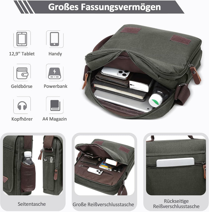 DORRISO Mode Umhängetasche Herren Schultertasche Elegante Schultertaschen für 12.9 Zoll Laptop Kurie