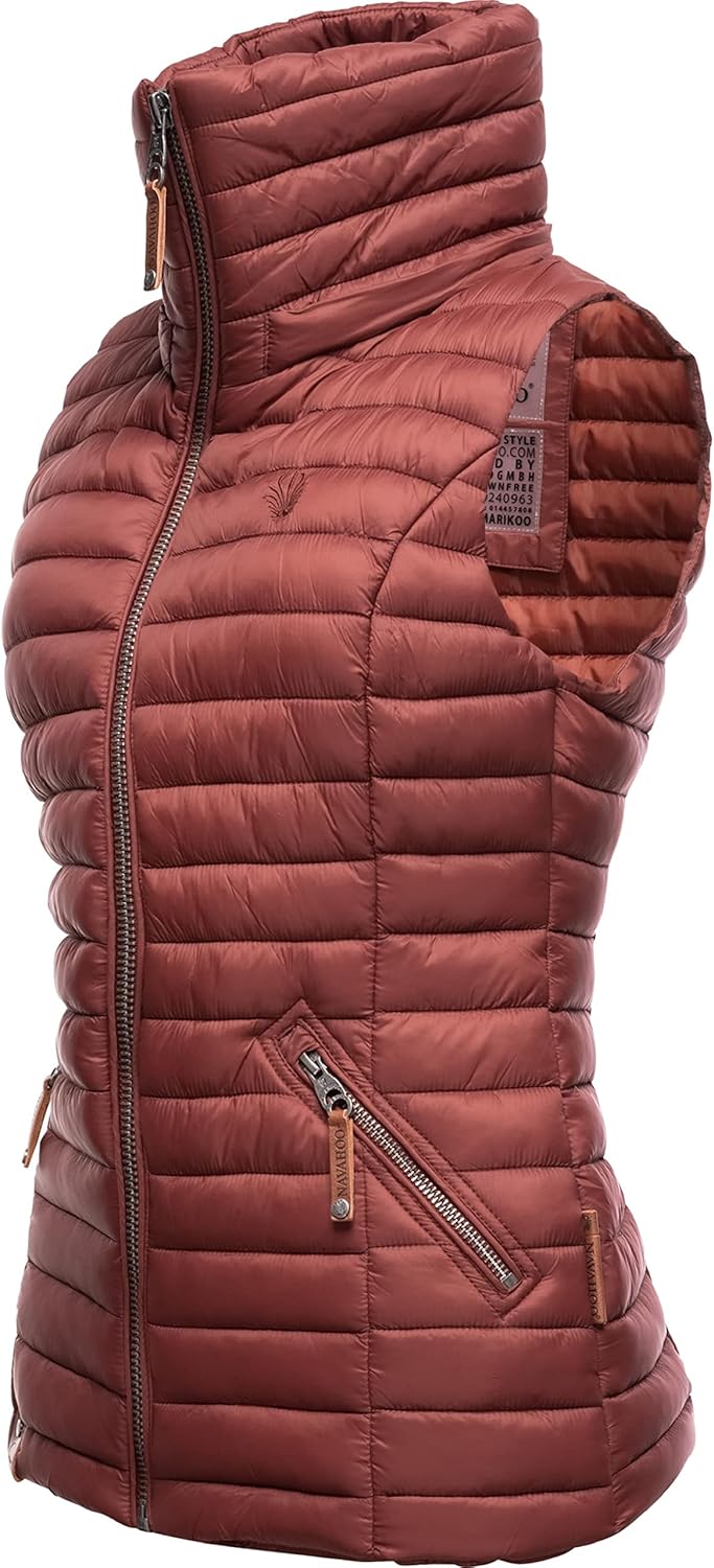 Navahoo Damen Übergangsjacke leichte Steppweste mit Abnehmbarer Kapuze Shadaa XS-3XL XS Weinrot, XS
