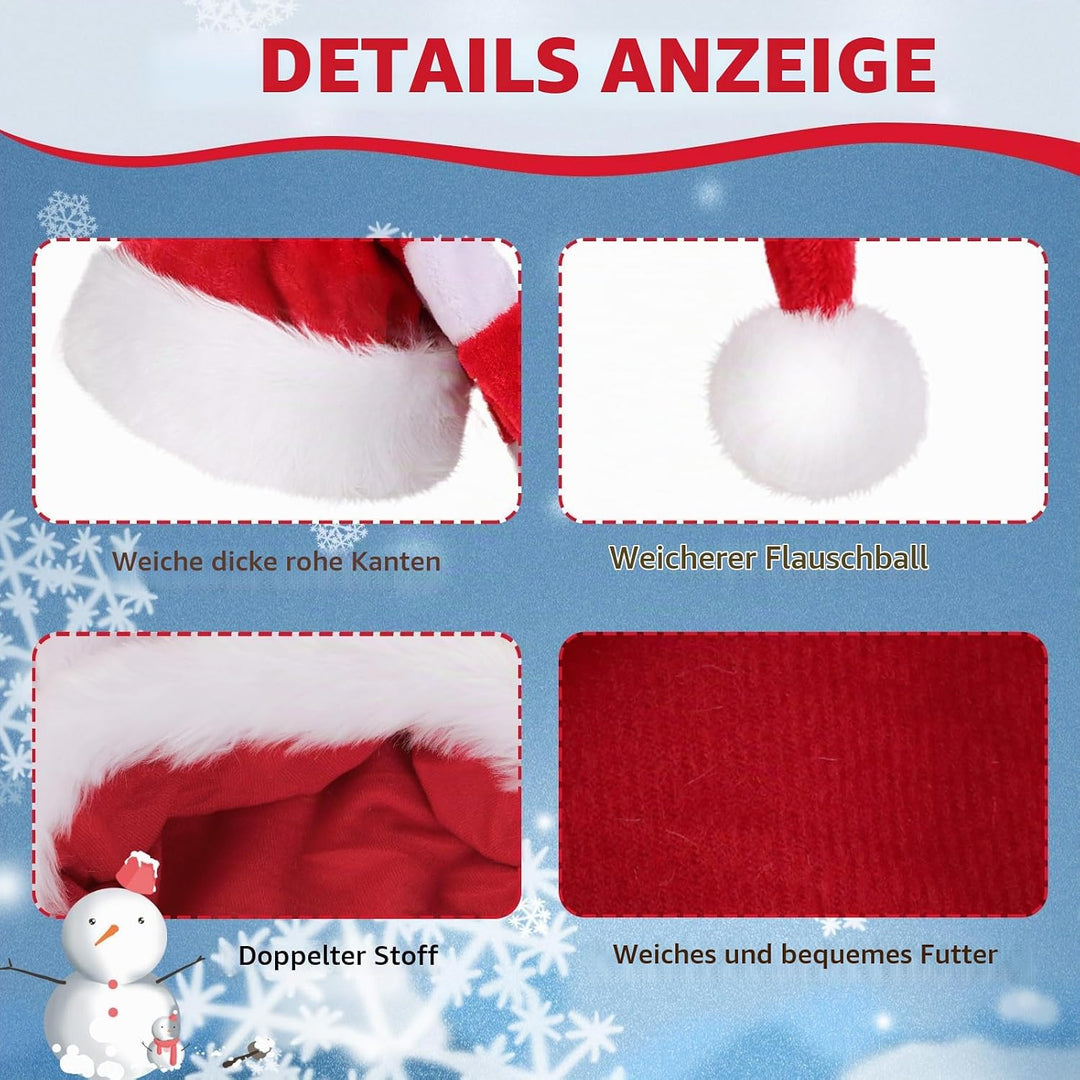 Weihnachtsmütze Verlängerte Erwachsene mit Streifen,Plüsch Weihnachtsmütze für Herren und Damen, San
