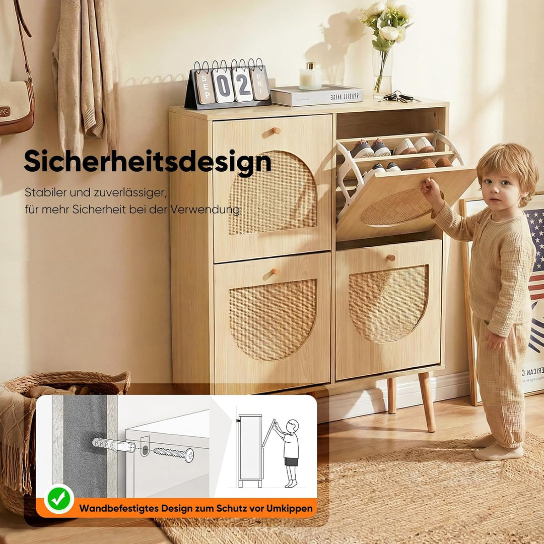 HOKEEPER Schuhschrank Schmal, Schuhregal mit 4 Klappen, Schuhkipper mit Verstellbar, Schuhaufbewahru