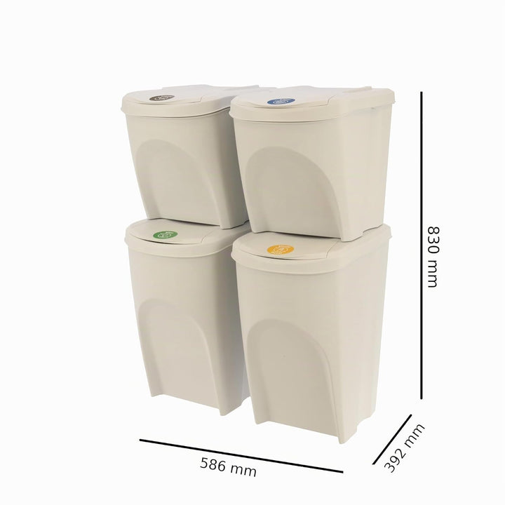 botle Mülleimer- 4er Set 120 L Mülltrennungssystem - Set aus 2x35 L + 2x25 L Abfalleimern in Weiss A