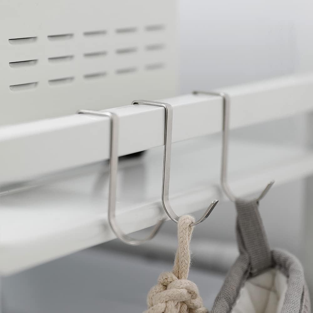 Teleskop-Küchenorganizer aus Edelstahl, Küchenregal mit 3 Haken, Verstellbereich 40-65cm (Weiss), We