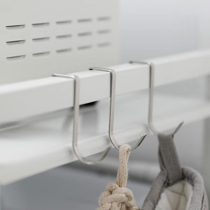 Teleskop-Küchenorganizer aus Edelstahl, Küchenregal mit 3 Haken, Verstellbereich 40-65cm (Weiss), We