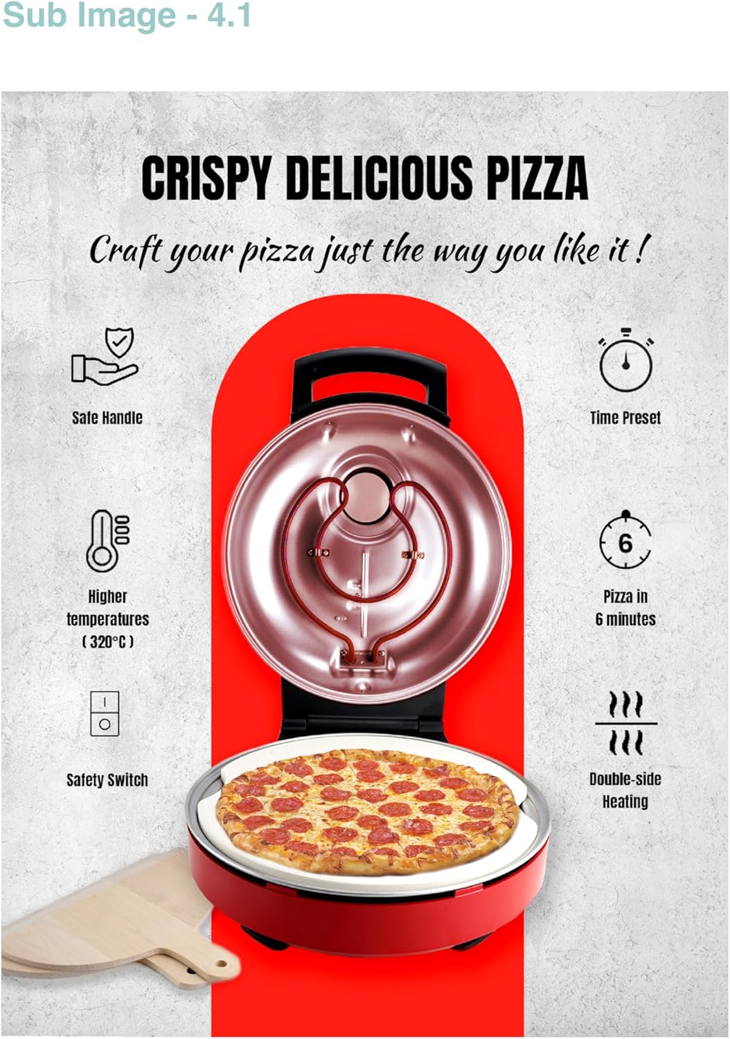 Bestron Pizzaofen für knusprige Pizzen in 5-10 Minuten, elektischer Pizzaofen mit bis zu echten 320°