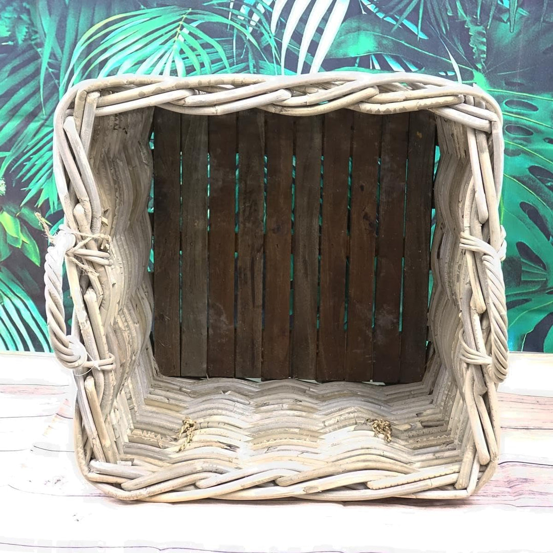 VAN DER LEEDEN Rattan Kaminholzkorb mit Rollen 50 x 50 cm