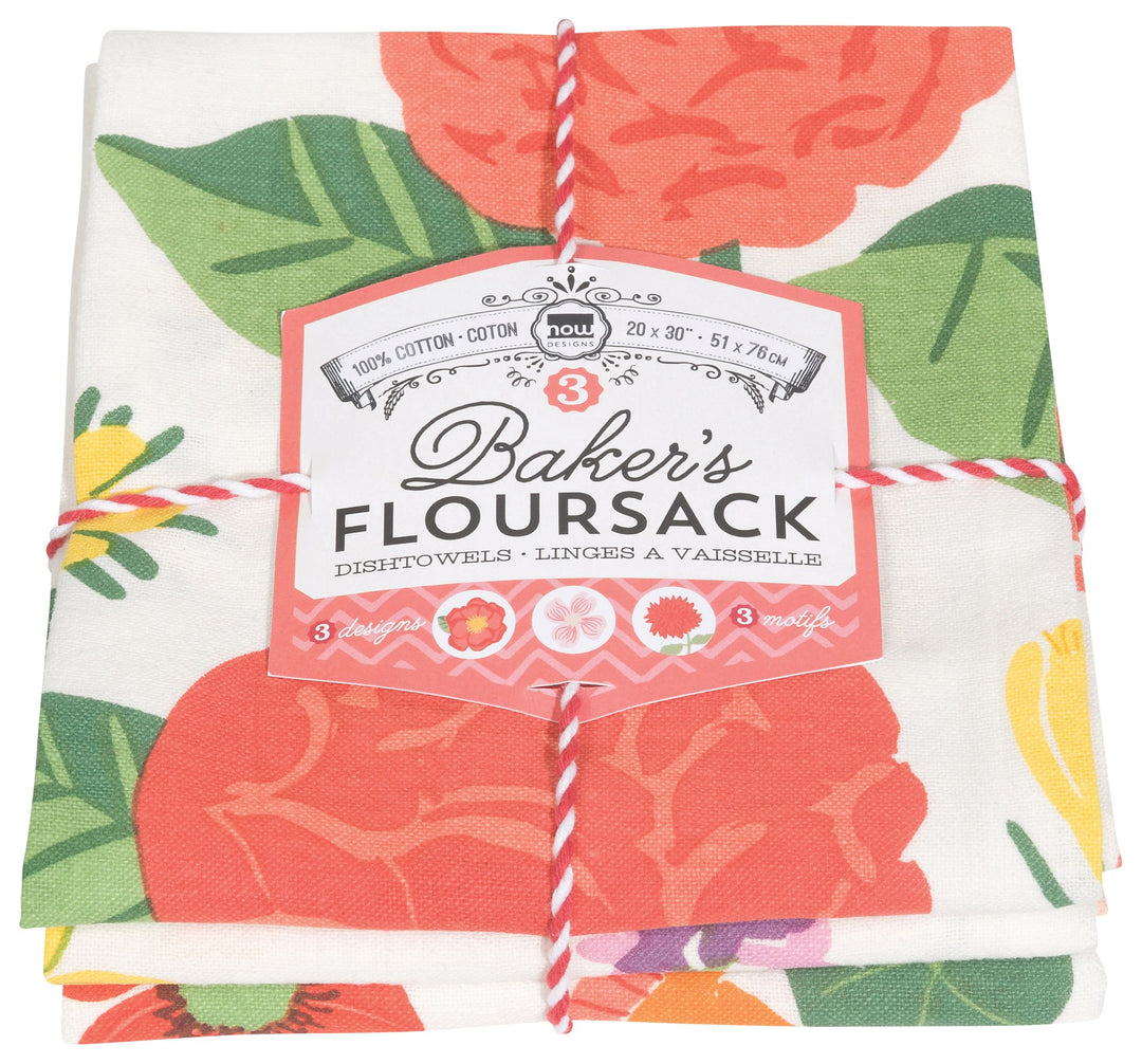 Now Designs Floursack Küchentücher, schnell trocknend, Baumwolle, Handtuch-Set, 3 Stück, Blumen des