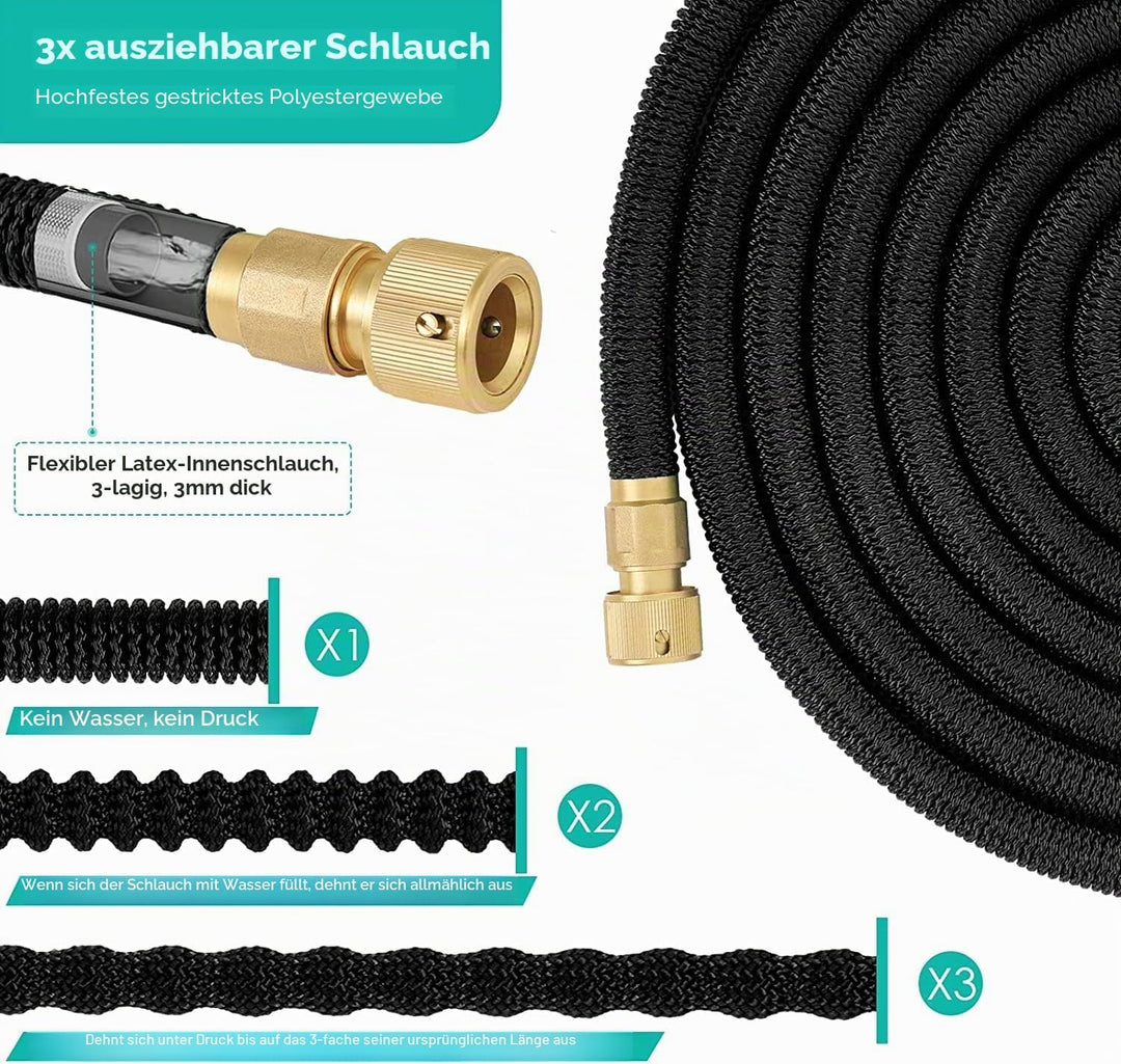 Flexibler Gartenschlauch mit 8 Funktion Garten Handbrause Flexibel 3/4 Zoll &amp; 1/2 Schlauchhaken Aufb