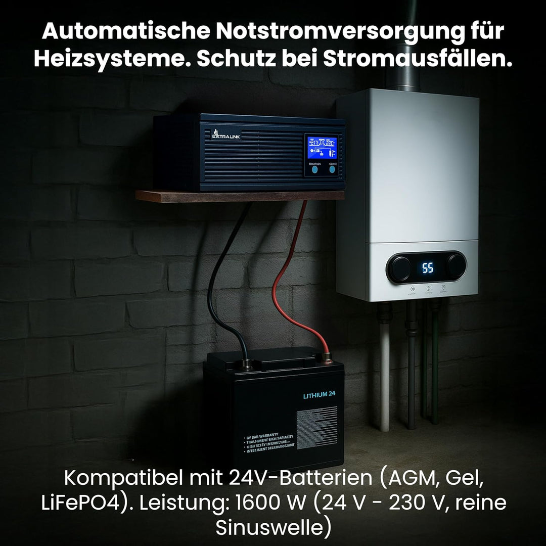 Notstromversorgung UPS EXTRALINK Piorun 2000VA/1600W Wechselrichter Reiner Sinus 24VDC USV Inverter