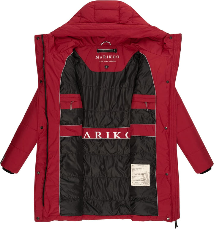 MARIKOO Damen Wintermantel Warmer Steppmantel lang mit Kapuze und hohem Kragen Karumikoo XVI XS-3XL