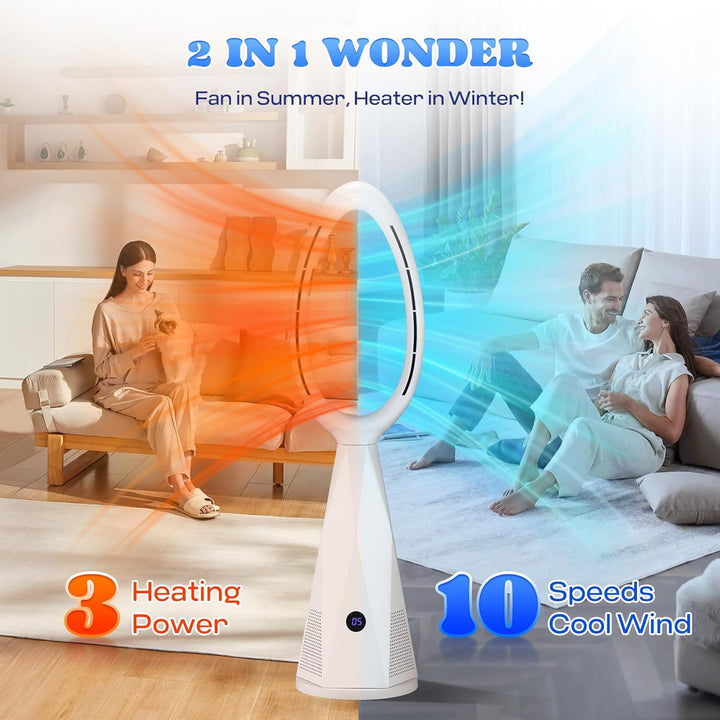 Moongiantgo 46" 2-in-1 lüfterloser Turmventilator & Heizgerät mit Fernbedienung & HEPA-Filter - 10 G