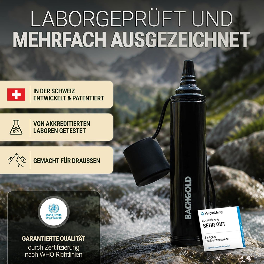 Bachgold Straw Wasserfilter Outdoor Survival – Ultraleichte Prepper Ausrüstung Liefert bis zu 500L F