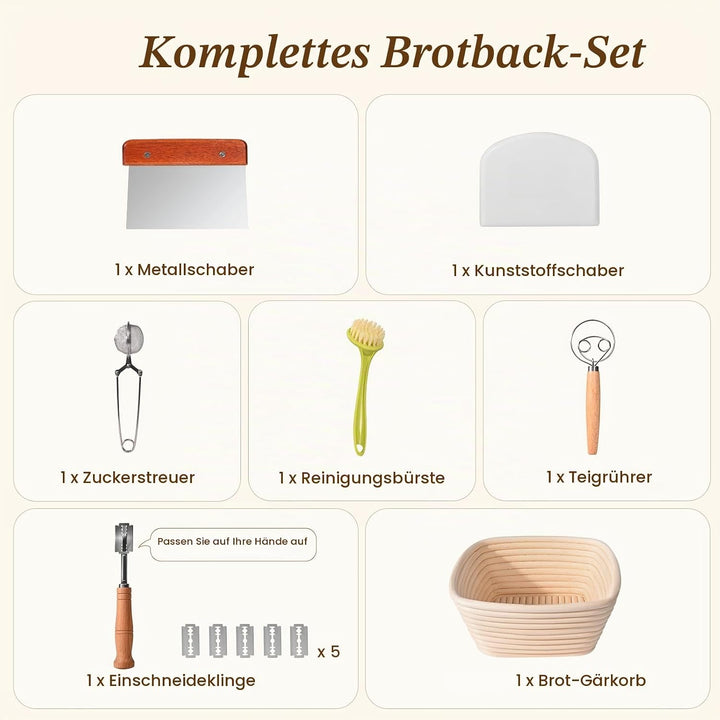 Gusseisentopf mit Gärkorb 26cm, 4.7L Brotbackset für Anfänger mit Sauerteigbackform &amp; Zubehör, Gusse