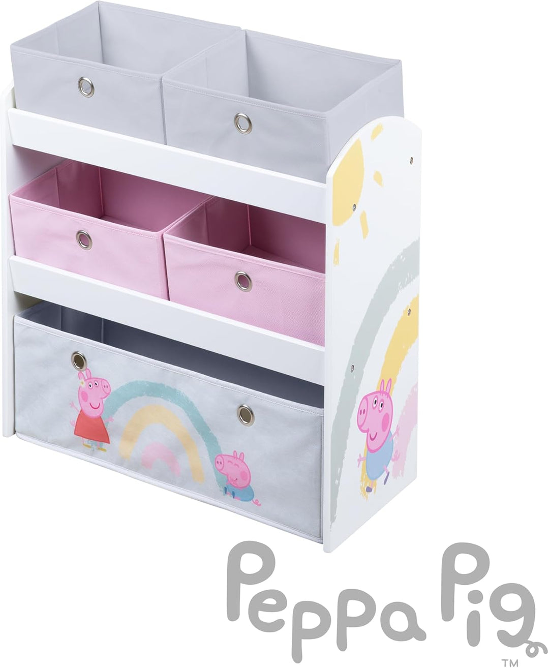 roba Spielregal aus Holz Peppa Pig - Spielzeugregal mit 5 Boxen - Montessori Aufbewahrungsregal für