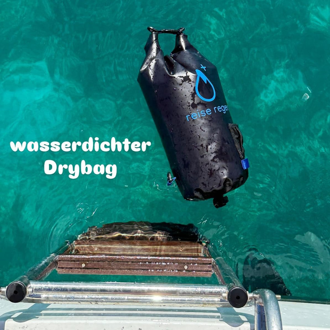 das Original – Camping-Dusche mit 10 oder 15 Liter – Outdoor-Drybag wasserdicht – Solar-Dusche Garte