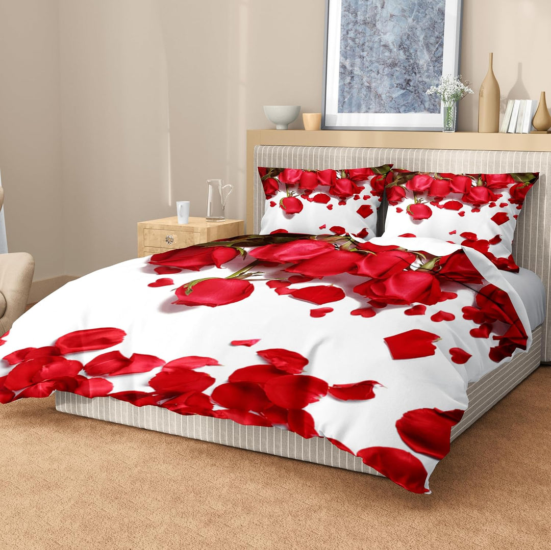 HZVRTN Bettwäsche 3D Rot Rose Bettbezug Set mit Reissverschluss und 2 Kissenbezug, Mikrofaser Kreati