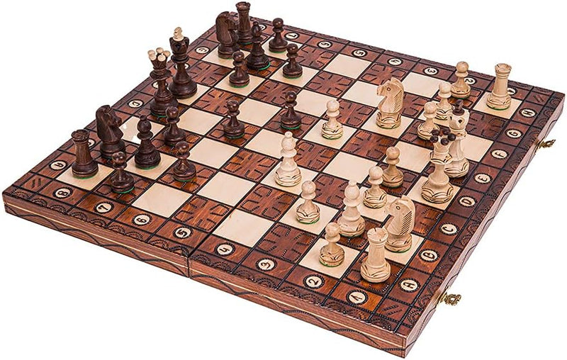 Square - Schach Schachspiel - JUNIOR LUX - 41 x 41 cm - Schachfiguren & Schachbrett aus Holz