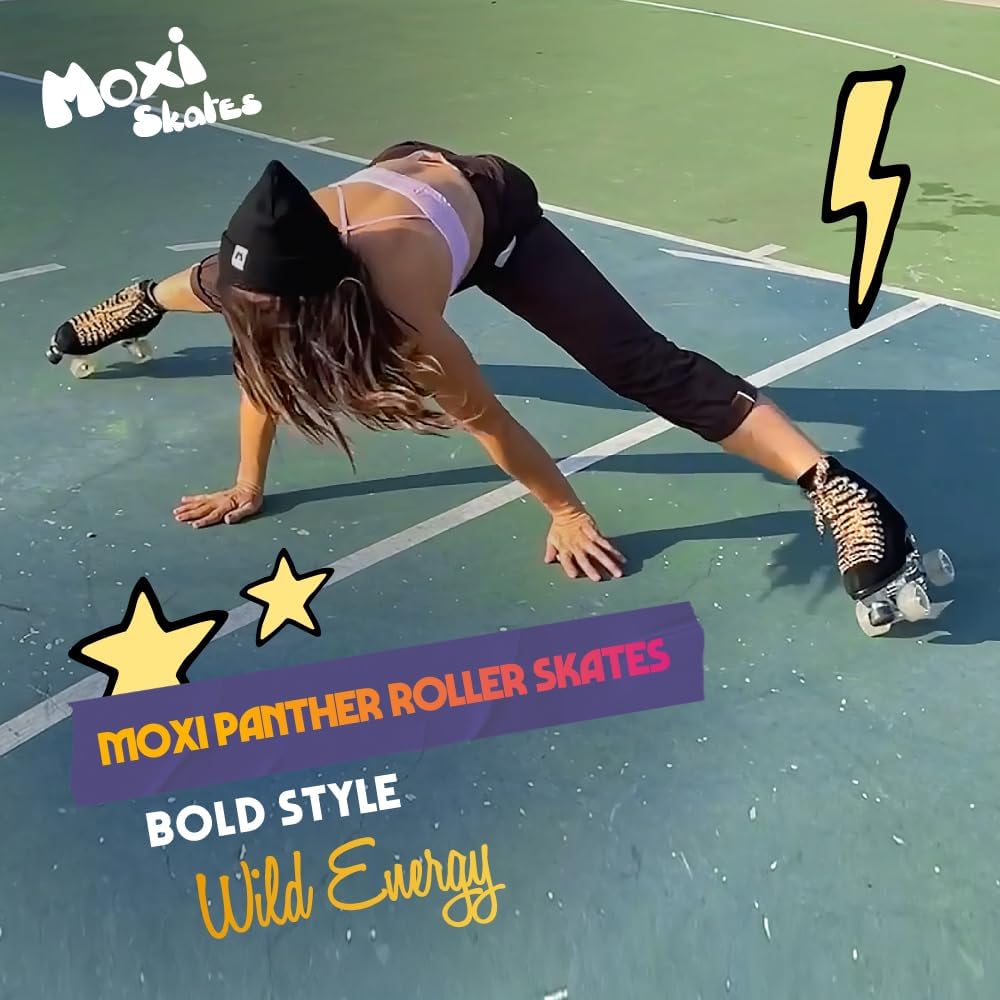 Moxi Skates - Panther - Lustige und modische Rollschuhe für Damen | Schwarzes Wildleder 2, 2