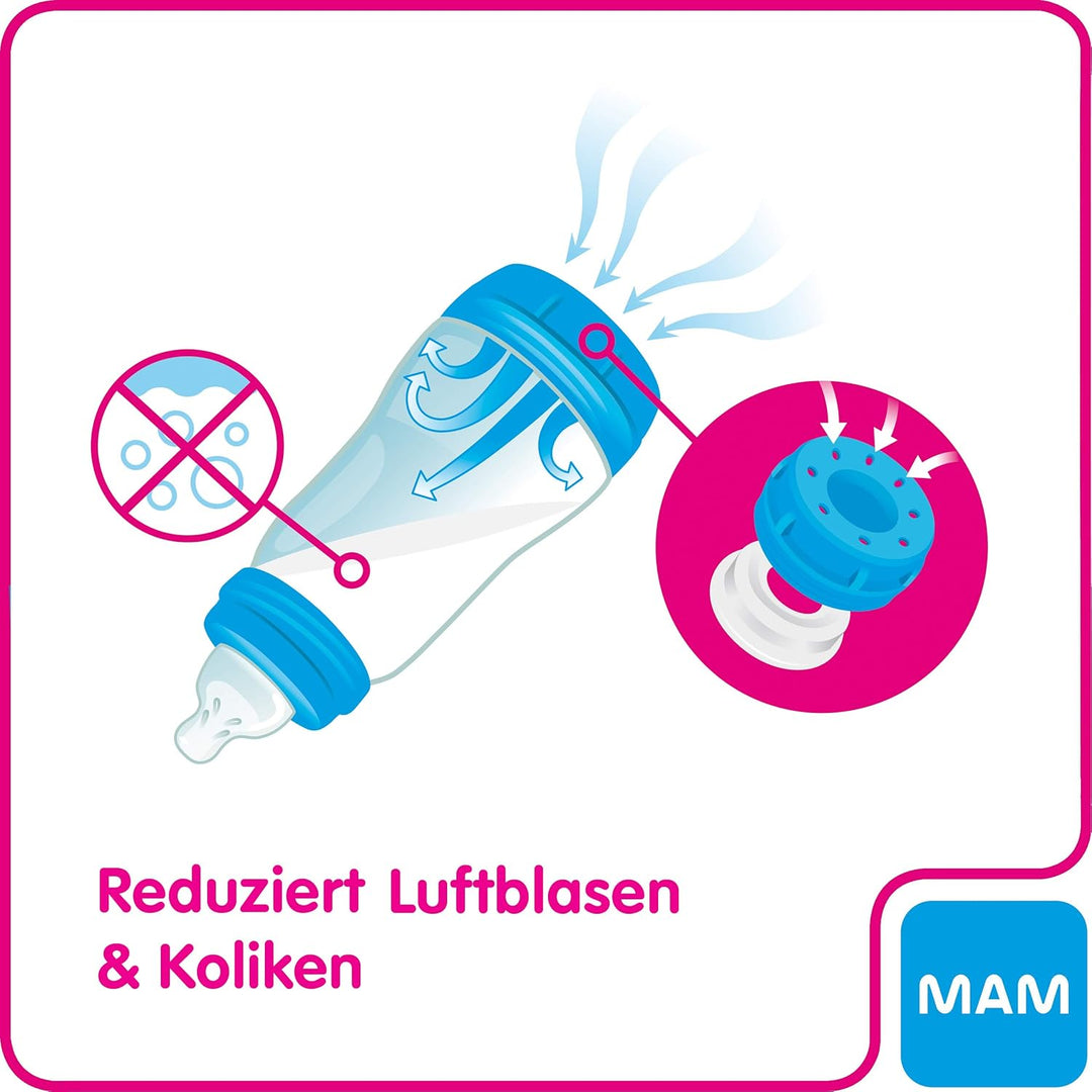 MAM Easy Start Anti-Colic Babyflasche im 2er-Set (160 ml), Milchflasche mit innovativem Bodenventil