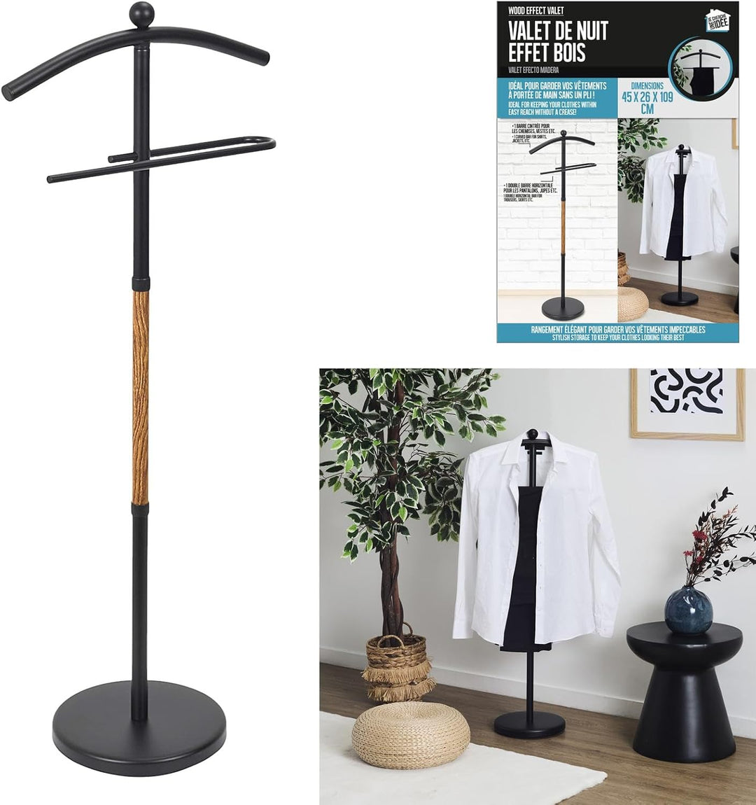 ICH SUCHE EINE Idee, RG0085, Eleganter Herrendiener in Holzoptik, praktische Aufbewahrung für Kleidu