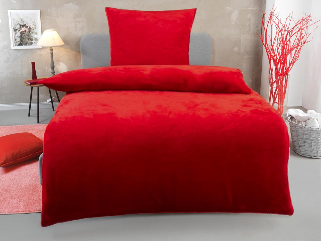 DreamHome Winter Wende Plüsch Bettwäsche 135x200 Nicky-Teddy Cashmere Touch Coral Fleece Bettdezug +