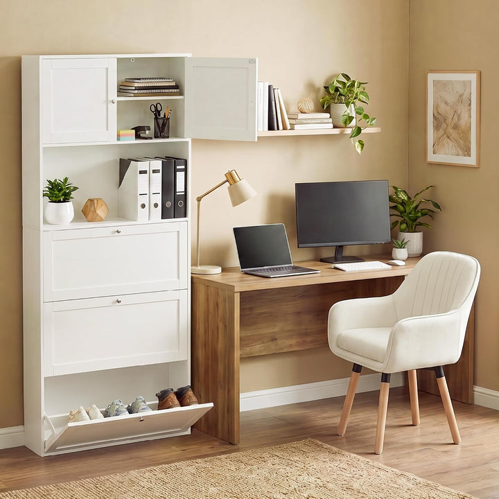ELUCHANG Schuhschrank schmal Platzsparender mit 3 Klappen Schuhkipper Schuhkommode, Offene Mittelabl
