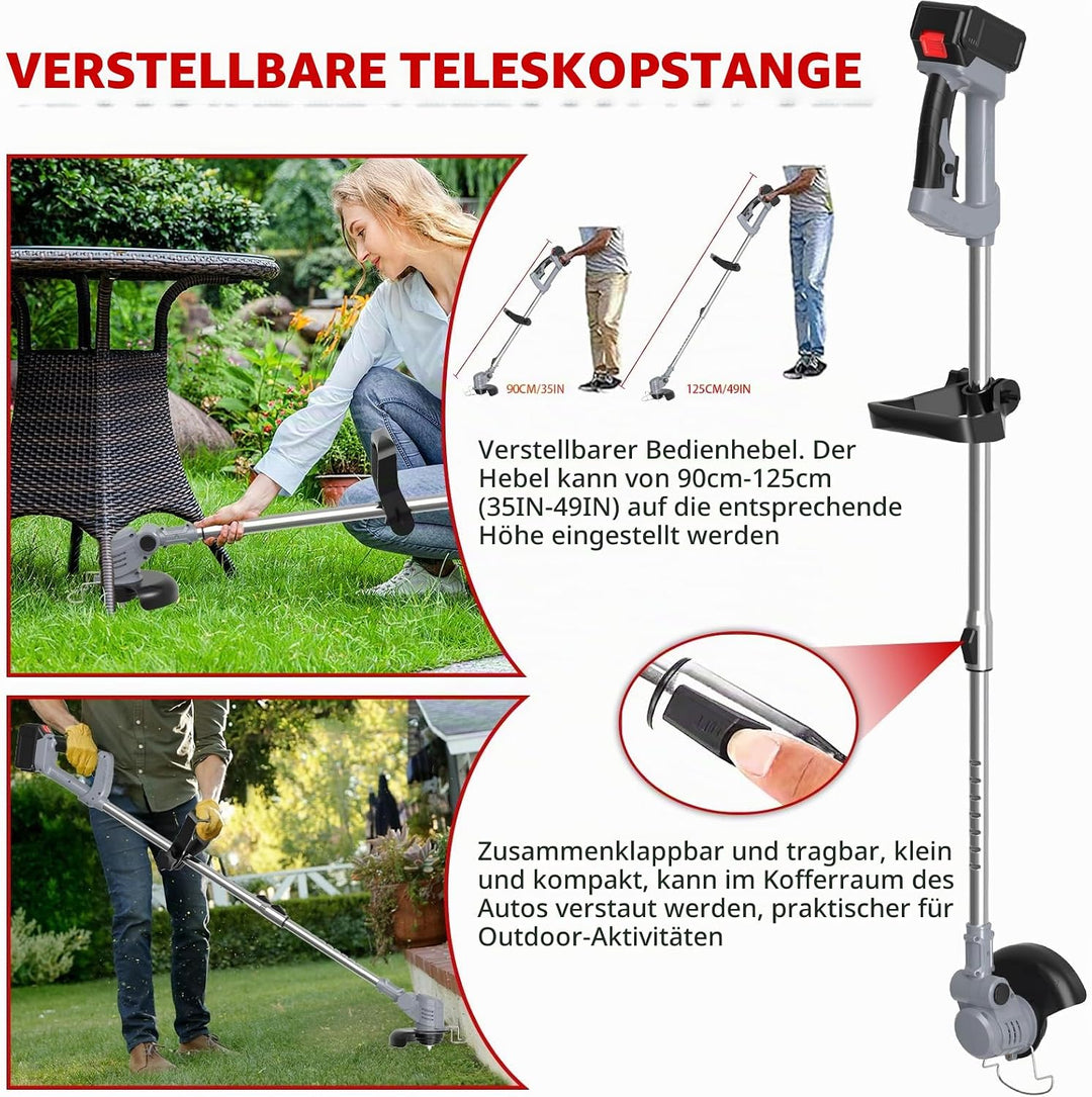 21V Akku Rasentrimmer mit Akku Freischneider Elektrischer 3-In-1 Akku Motorsense Rasentrimmer Mit 2