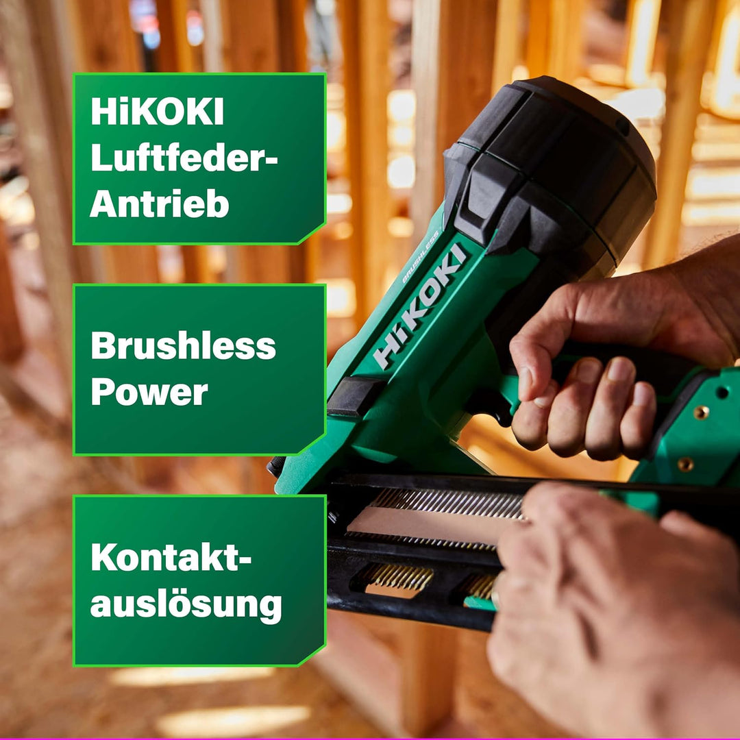 HiKOKI Akku-Streifennagler 34° - 18 V, 50-90 mm Nägel - Leistungsstark, LED-Licht, Brushless Motor,