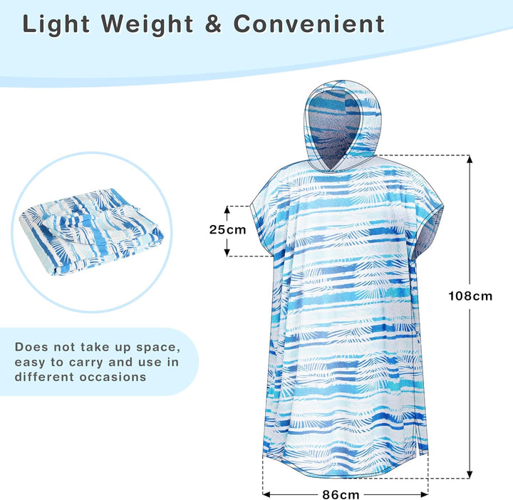 Kato Tirrinia Mikrofaser Frottee Surf Poncho Handtuch Badeponcho Bademäntel Sauna Damen Herren, Gros