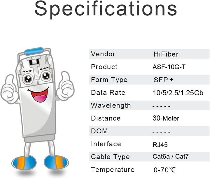 H!Fiber.com für HPE 1.25/2.5/5/10GBASE-T SFP+ Transceiver, SFP+ to RJ45, 10G Kupfer SFP+ zu Ethernet