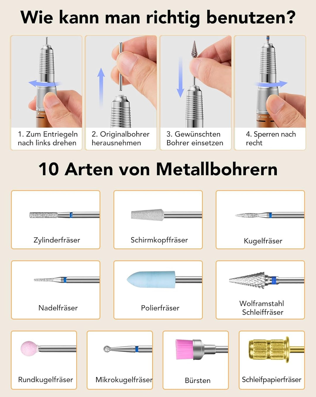 Profi Elektrische Nagelfräser 45.000 U/min Maniküre Set mit Fusspedal Netzbetrieb Nagelbohrer für Ac