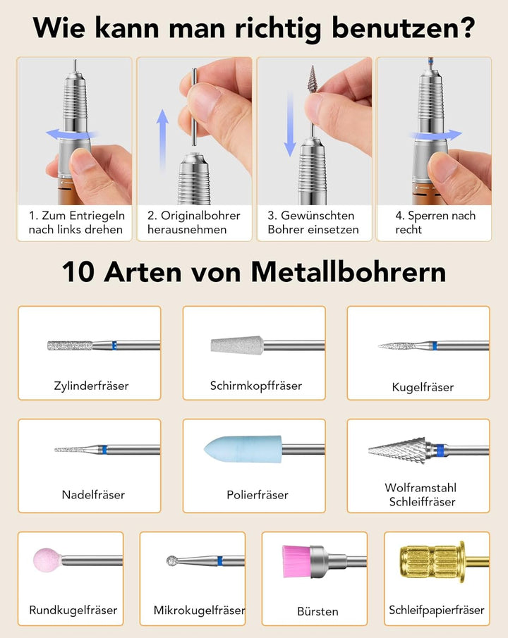 Profi Elektrische Nagelfräser 45.000 U/min Maniküre Set mit Fusspedal Netzbetrieb Nagelbohrer für Ac