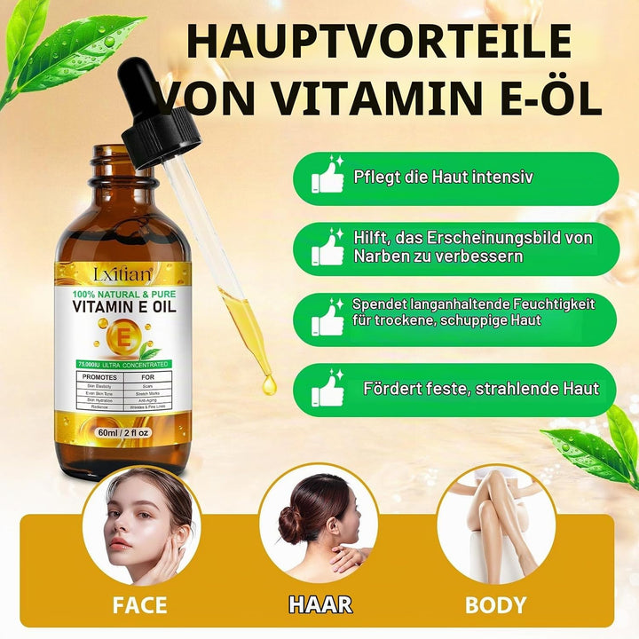 Vitamin E Öl Bio für Kosmetik, Vitamin E Tropfen, 75,000 IU, 100% Reines Natürliches vitamin e Öl fü