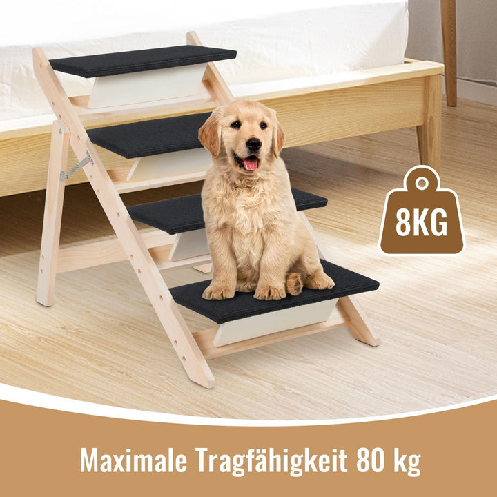 Hunderampe, 4 Stufen, klappbar, 2-in-1 Hundetreppe bis 80 kg Tragfähigkeit 80 Kg 2-in-1, Höhe 65,5 c