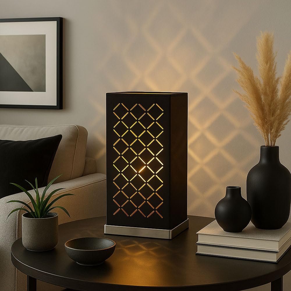 Tisch Lampe Textil Strahler Wohn Zimmer Dekor Stanzungen Leuchte schwarz gold Globo 15229T1, bunt, m