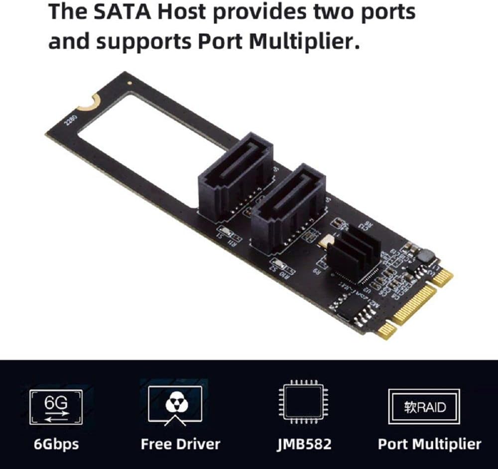 cablecc PCI Express NGFF Key B+M zu SATA 3.0 6 Gbps Dual Ports Vertical Adapter Converter Festplatte