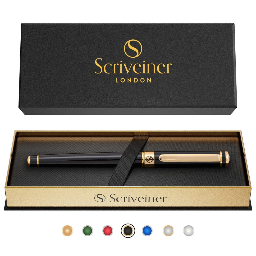 Scriveiner Tintenroller Hochwertiger Tintenroller mit Echtvergoldung, schwarze Schmidt Ersatzmine, G