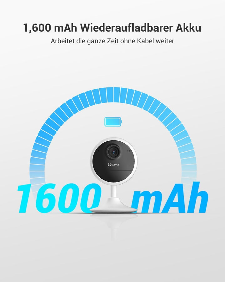 EZVIZ Akku Kamera Innen kabellos, 512GB Speicher, keine Abonnementgebühr, Alexa und Google kompatibe