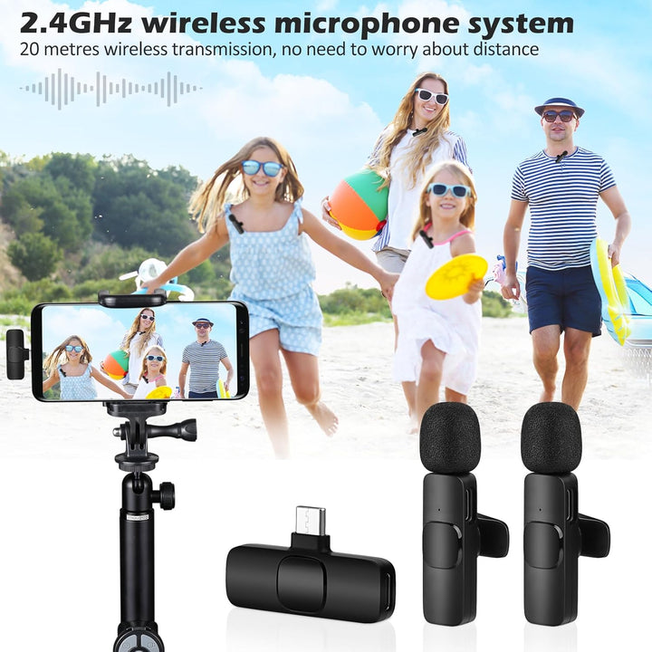 MXTIMWAN 2pcs Mini Mikrofon, Mikrofon Handy, Lavalier Mikrofon Wireless mit Rauschunterdrückung,Anst
