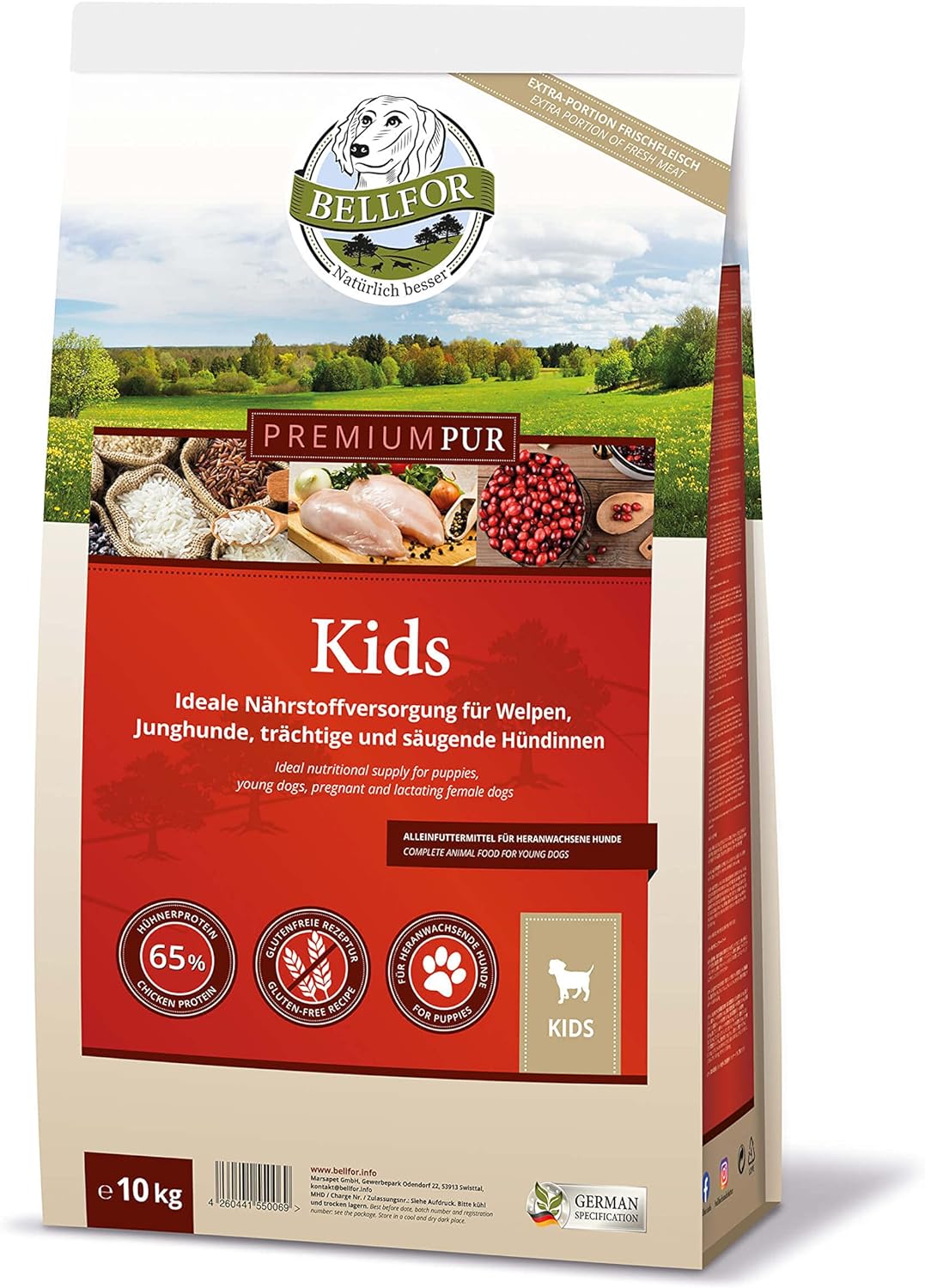 Bellfor Premium PUR Kids Glutenfrei Hundefutter für Welpen Ideale Nährstoffversorgung für Welpen, Ju