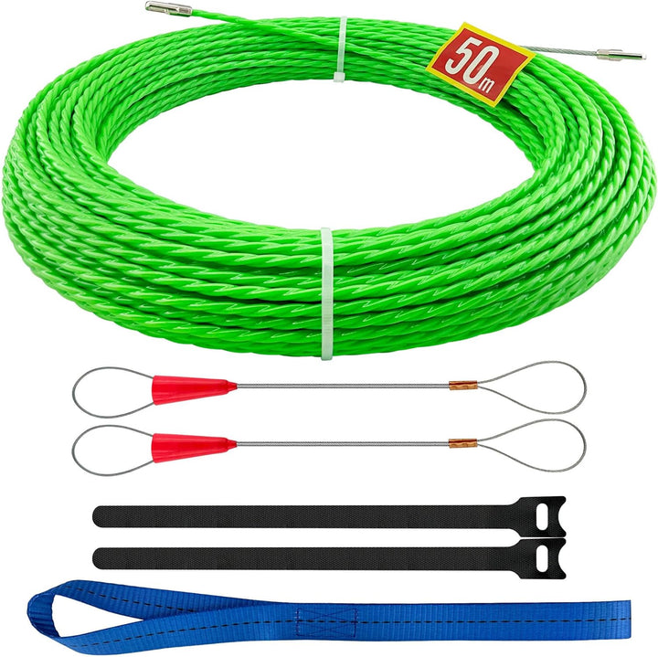 Kabeleinziehhilfe 50m, 4,5 mm Zugdraht Einziehspirale,Einziehhilfe Kabel Einzugshilfe,mit 2 Führungs