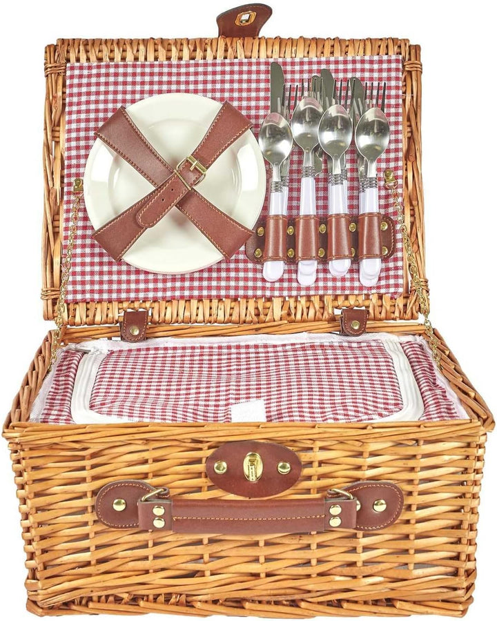 COOK CONCEPT The Home Deco Factory Wicker Picnic Basket with Garden Tableware