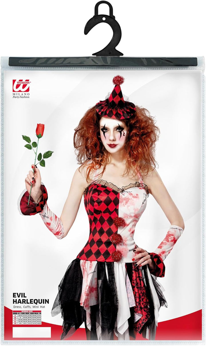 W WIDMANN MILANO Party Fashion - Kostüm Horror Harlekin, Kleid, Killer Clown, Halloween, Faschingsko