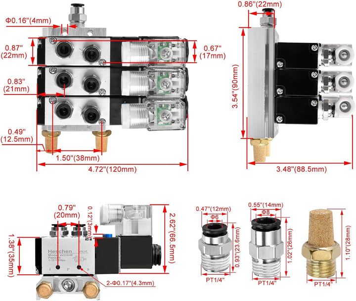 Heschen Elektrisches pneumatisches Dreifach-Magnetventil, 4V210-08, DC 24 V, PT1/4, 5-Wege, 2 Positi