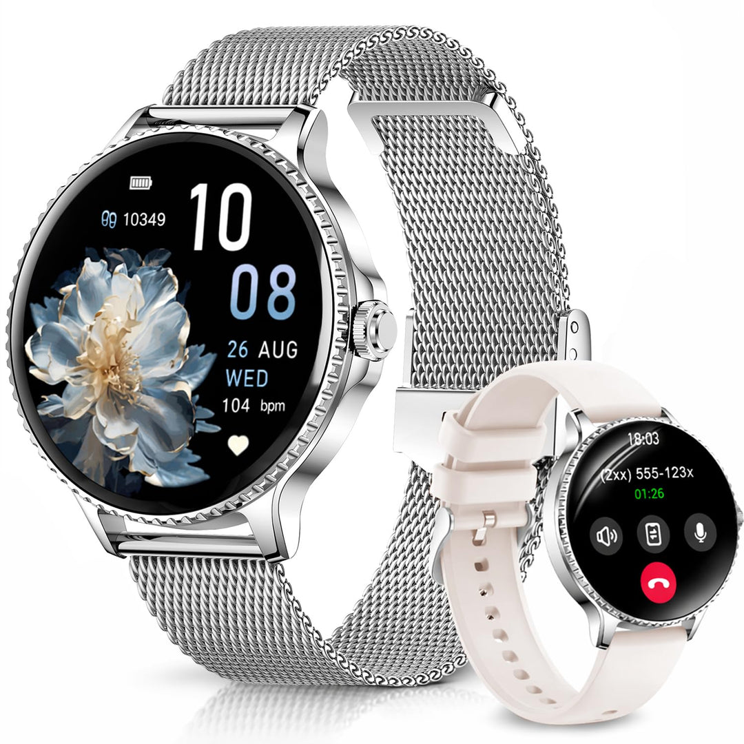 Smartwatch Damen Rund, 1,27" HD Smart Watch mit Telefonfunktion, 120+ Sportmodi, IP68 Wasserdicht Fi