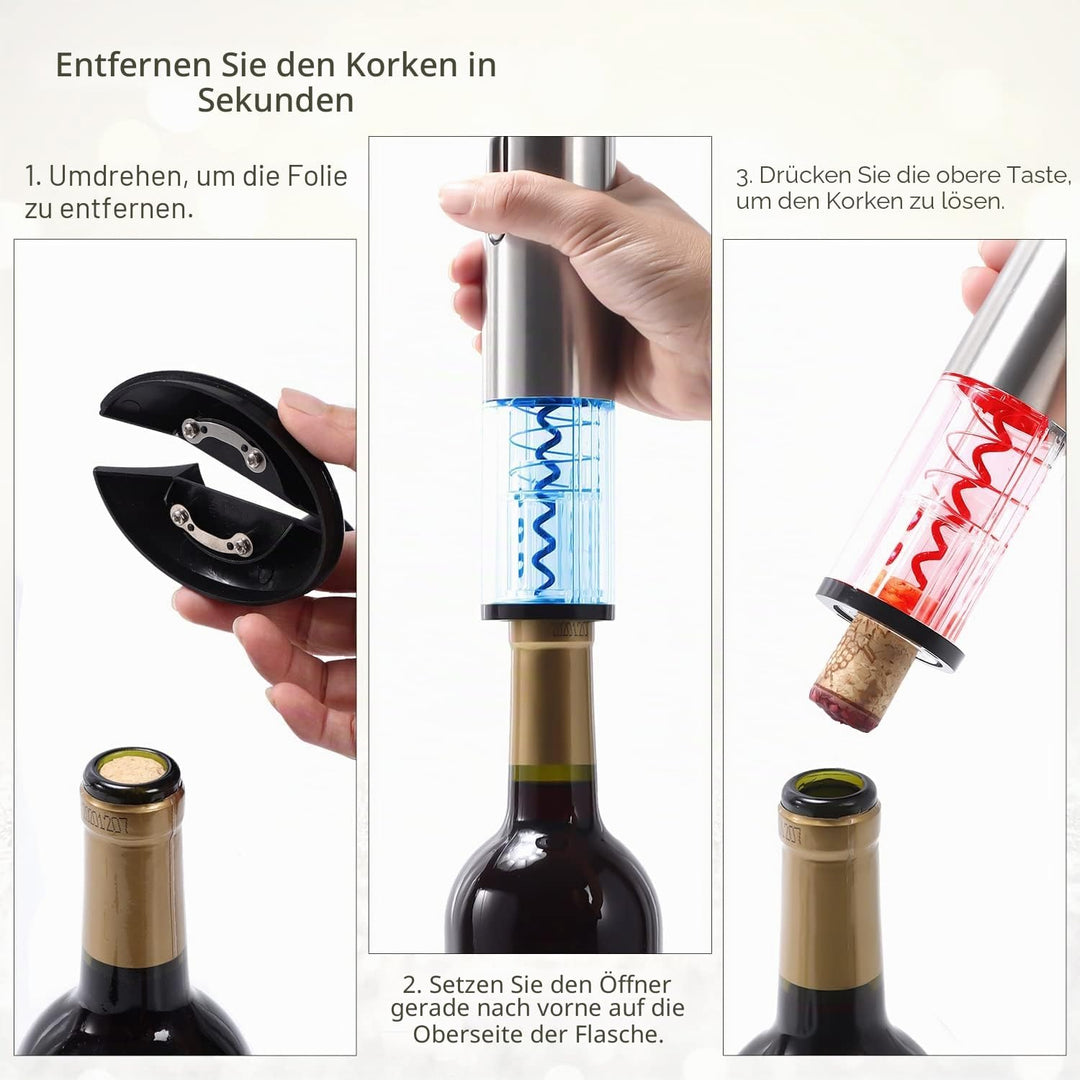 WIWONEY Elektrisch Flaschenöffner, Wiederaufladbar Korkenzieher Elektrisch, Weinflaschenöffner mit U
