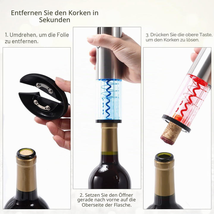 WIWONEY Elektrisch Flaschenöffner, Wiederaufladbar Korkenzieher Elektrisch, Weinflaschenöffner mit U