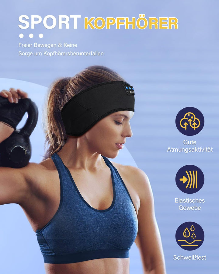 LC-dolida Schlafkopfhörer Bluetooth 5.4, Schlaf Stirnband Kopfhörer Headband Schlafmaske, Sportskopf